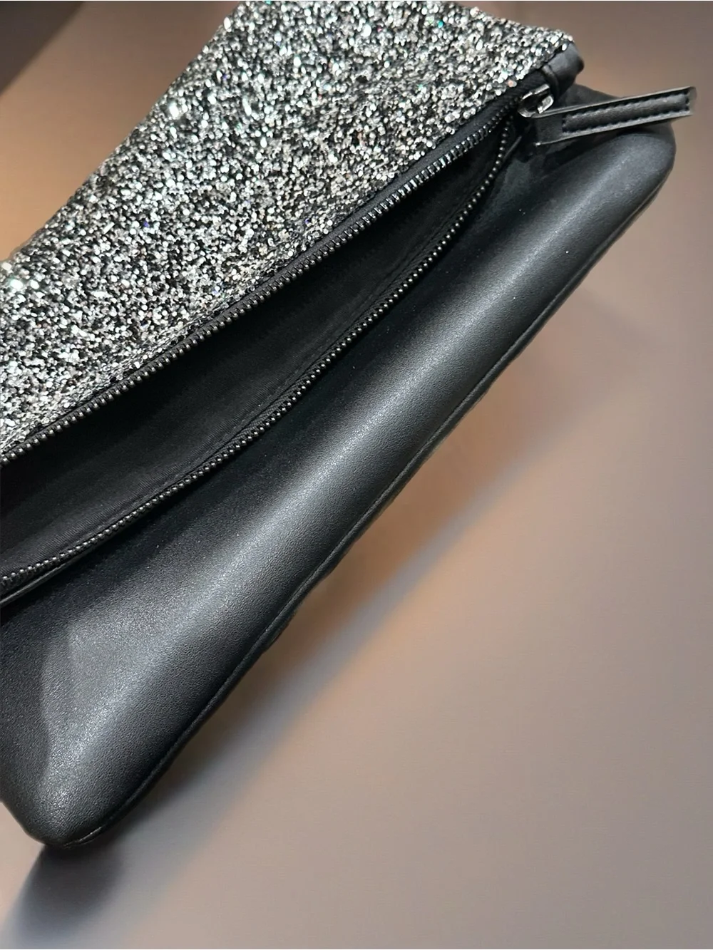 Elegant Black & Silver Shoulder Bag with Bow Accent